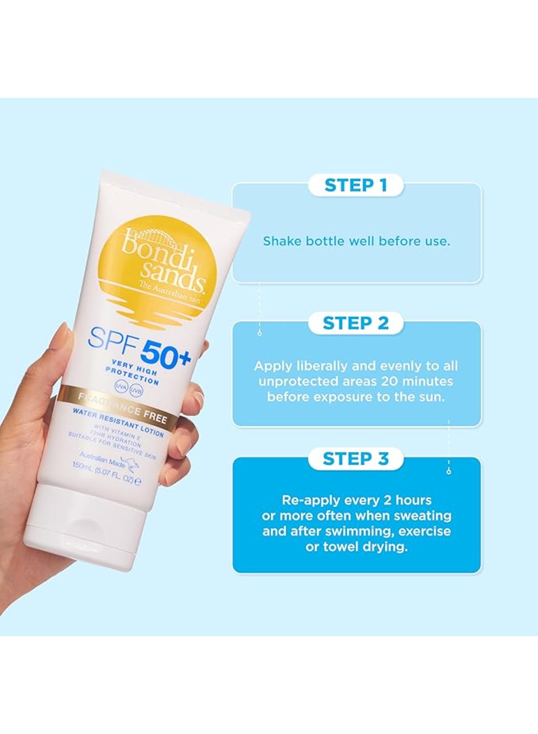 Sunscreen Lotion SPF 50+ Fragrance Free 150ml | Broad Spectrum UVA UVB Protection Body Sunscreen | Water-Resistant Non-Greasy Reef-Safe Sun Lotion for Sensitive Skin | Daily UV Defence Cream - image 3