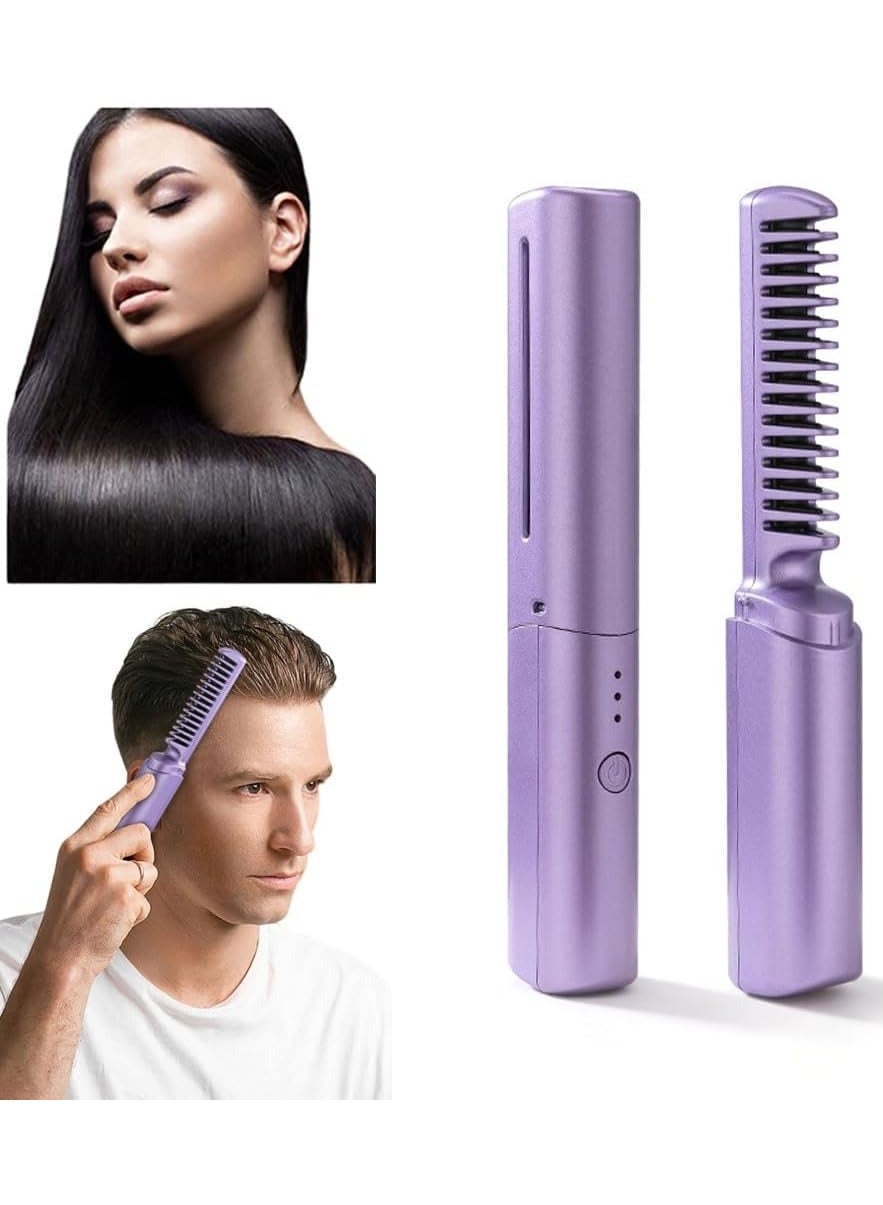 Rechargeable Mini Hair Straightener,Cordless Hair Straightener Brush,Portable Straightening Brush with Negative Ion,Hot Comb Hair Straightener Hot Tools,Lightweight & Mini for Travel