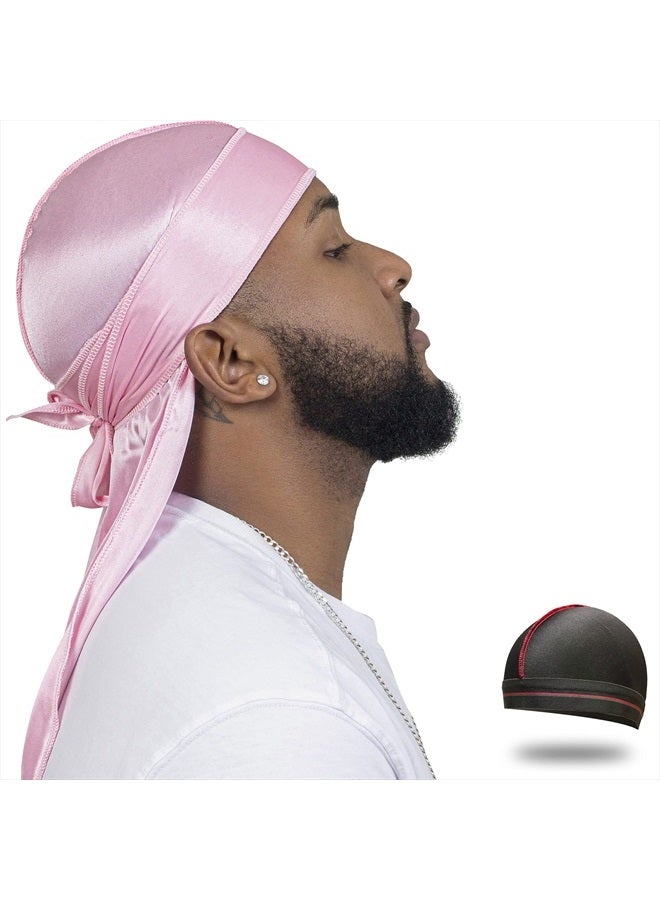 Silky Durag for Men Wave Cap Satin Dorag for Men Women 360 Wave Pink