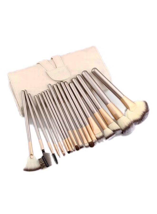 24-Piece Professional Cosmetic Brush Set With Folding Bag Beige