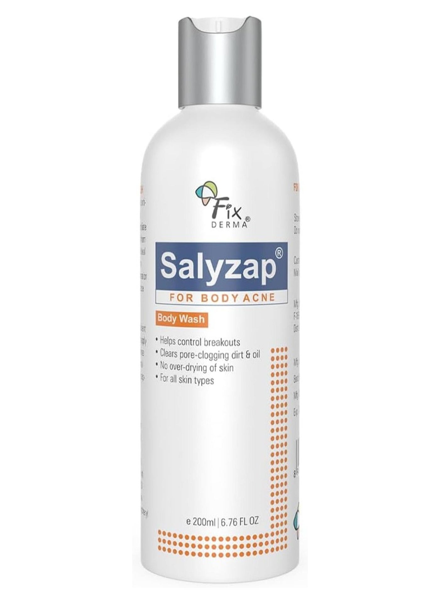 2% Salicylic Acid Salyzap Body Wash For Acne,Non Foaming Body Wash,Exfoliant,Acne On Back,Upper Arms And Other Affected Body Parts,Pimples,Clean Pores Suitable For Acne Prone Skin - 200Ml