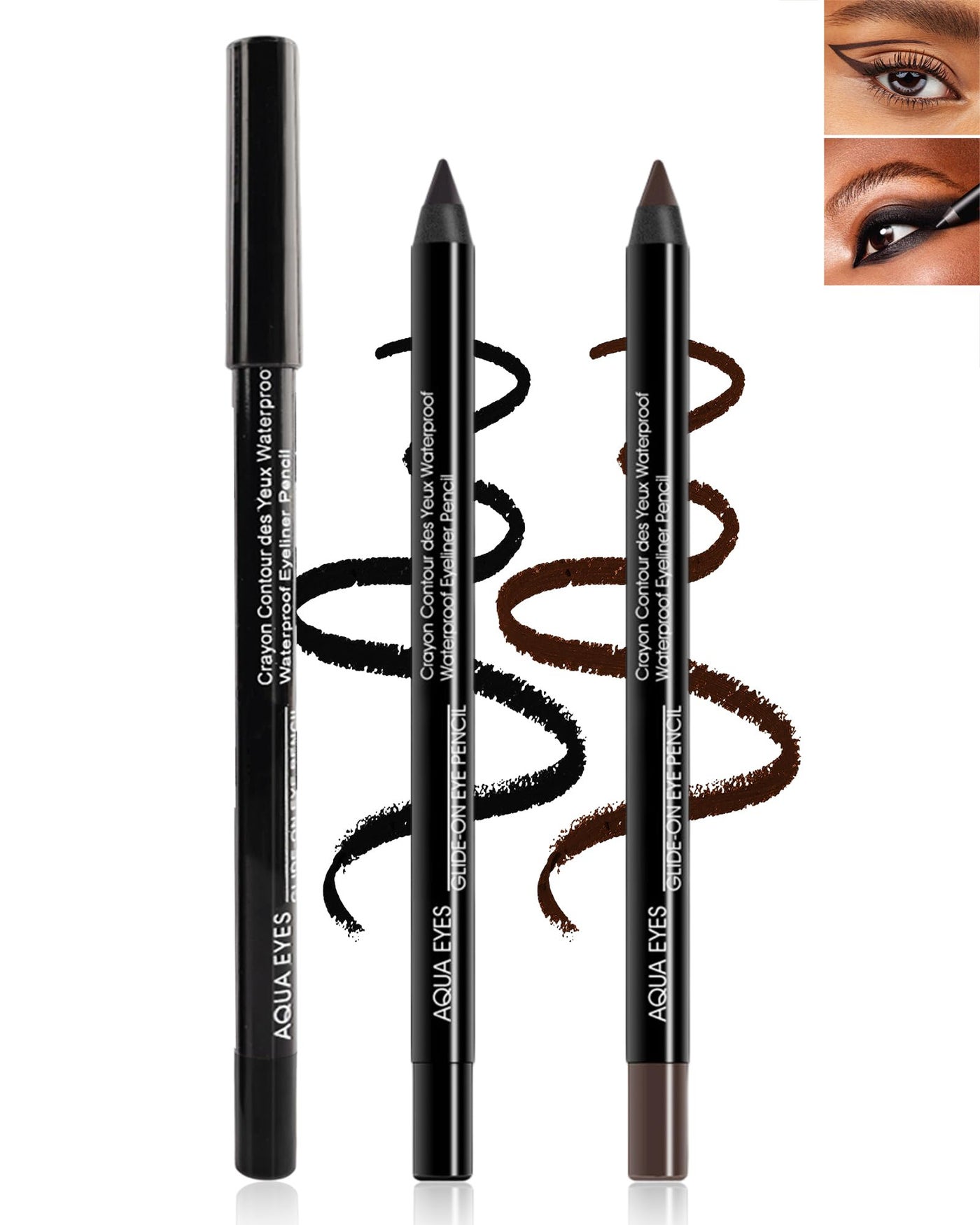 LYSdefeu Gel Eyeliner Pencil-3Pcs Black Brown Longlasting Waterproof Smudgeproof Matte Gel Water Line Pencil,Eye Liner Waterline Pencil Smooth for Older Women Girl Cat/Smoky, Christmas Makeup Gift