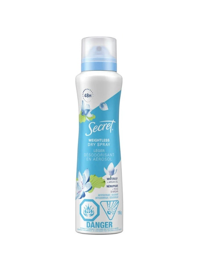 Dry Spray Antiperspirant Deodorant for Women, 48hr Weightless Sweat & Odor Protection, Gentle on Skin, Waterlily & Argan Oil Scent 16 g