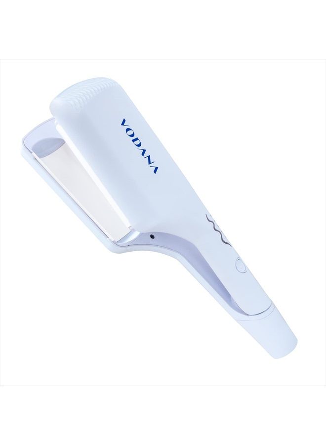 VODANA Professional Triple Flow Ceramic Hair Waver, Easy Beach Wave, Embedded, Light Double Barrel Wave Iron for Wide Deep Waves (1.6 inch, Creamy Blue)