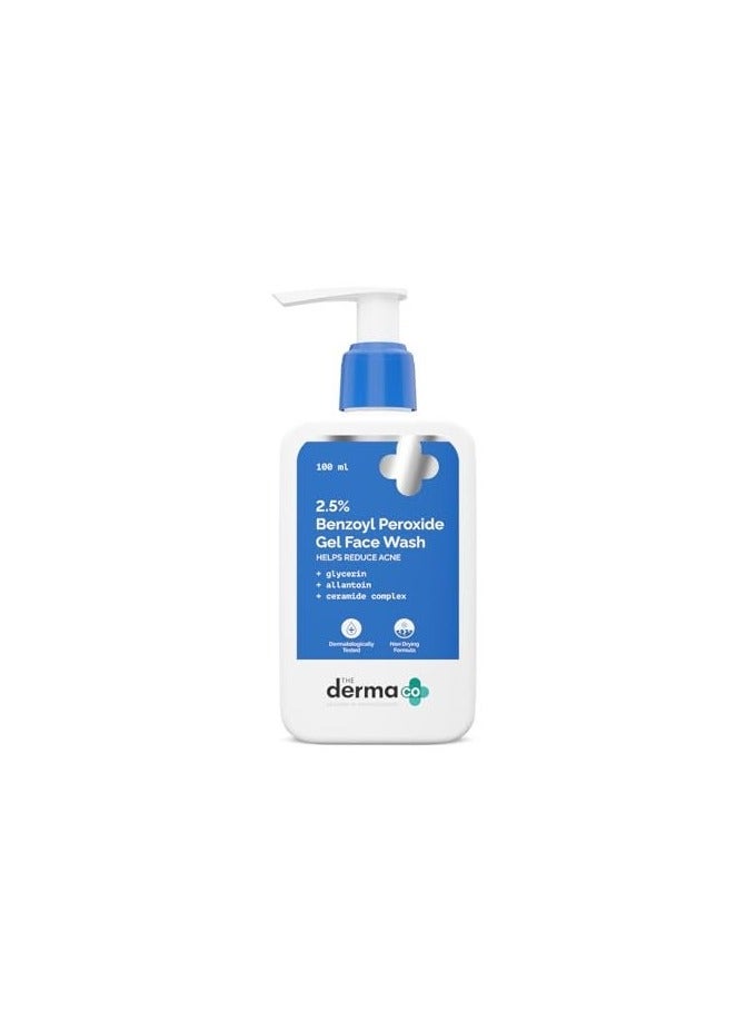 The Derma Co . 2.5% Benzoyl Peroxide Gel Face Wash|With Ceramide Complex & Glycerin|Treats Active Acne|Kills 99.9% Of Acne Bacteria|Non-Drying Formula|For Oily & Acne Prone Skin|For Unisex|100 Ml