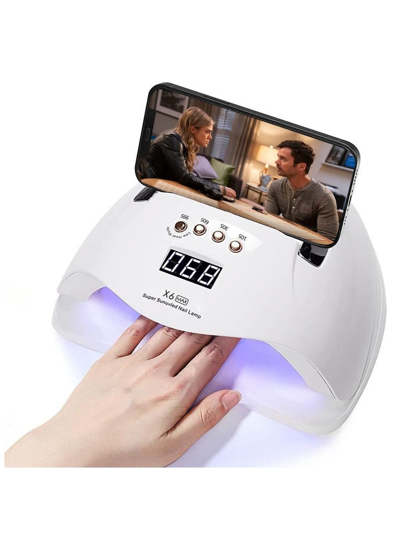 UV LED Nail Lamp, 220W UV Nail Polish Light with Phone Holder Professional Nail Gel Polish Dryer Curing Lamp with 4 Timer Setting, Auto Sensor 45 Beads for Nail Art Design