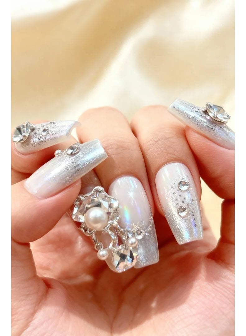 [10PCS Handmade Press-On Nails] 3D Gel Design | No UV Needed | Velvet Gift Box | Wear Anywhere