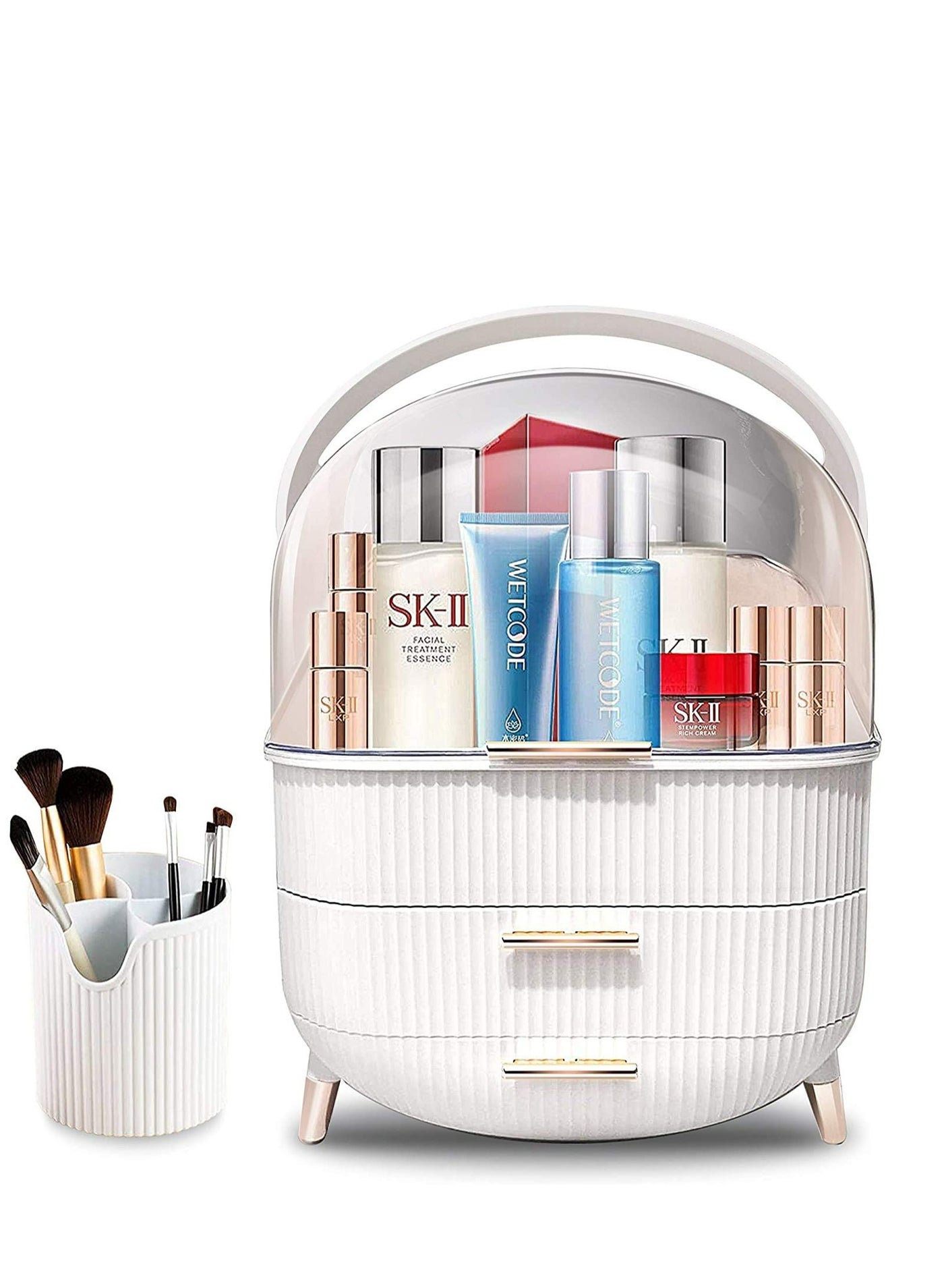 Large cosmetic makeup organizer brush storage display case with drawers dust waterproof