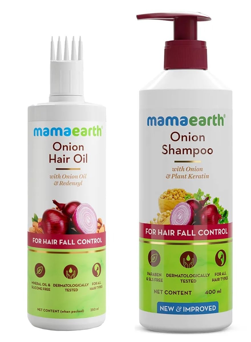 Mamaearth Onion Duo For Hair Fall Control: Onion Hair Oil 250 ml + Onion Shampoo 400 ml