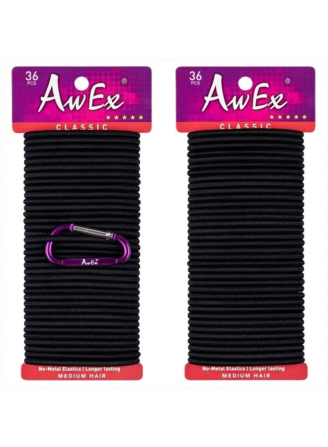 Strong Black Hair Ties,72 PCS,4 mm Regular Loop Hair Bands,No Metal Hair Elastics,No Pull Ponytail Holder