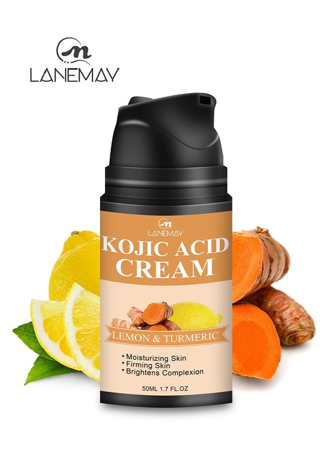 Skin Care -Kojic Acid Face Cream 50ml, Lemon Turmeric Deep Nourishment Anti Wrinkle Firming Repair Skin Barrier, Improve and Repair Damaged Skin Mildly Whiten Fix Wrinkles, Spots or Acne Scars in a Ef