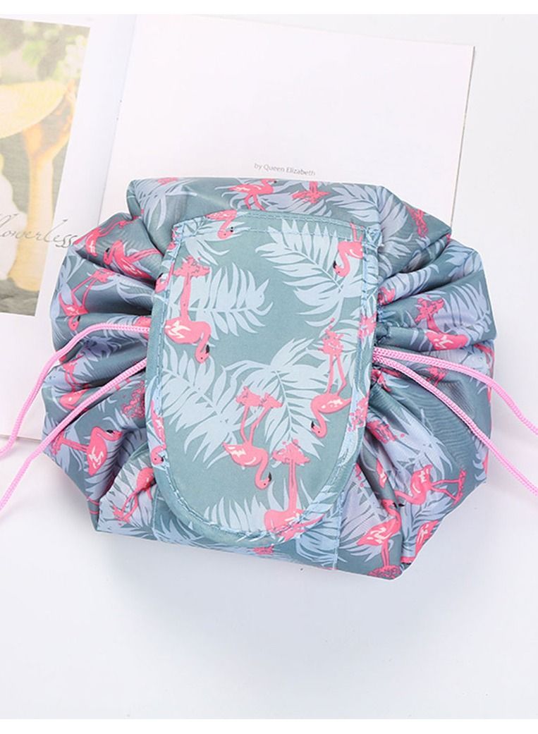 Makeup Bag Drawstring Travel Cosmetic Bag Round Magic Toiletry Beauty Kit Pouch Tropical Print