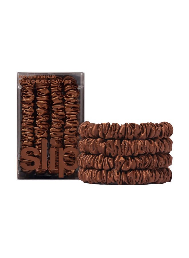 slip Silk Skinny Scrunchies - Auburn | Set of 4 Pure Silk Skinny Scrunchies | 100% Mulberry Silk, Anti-Crease, Gentle on Hair, Reduces Breakage | Stylish, Durable, Ideal for All Hair Types