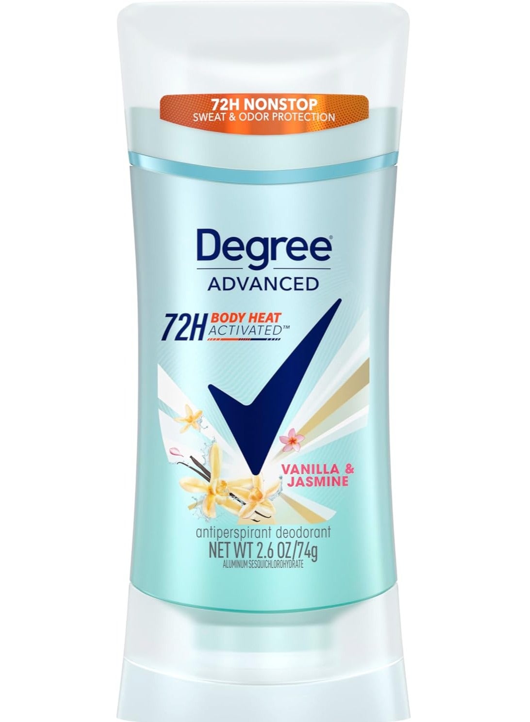 Degree Advanced Antiperspirant Deodorant Vanilla & Jasmine 72-Hour Sweat & Odor Protection Antiperspirant For Women with MotionSense Technology 74 gm