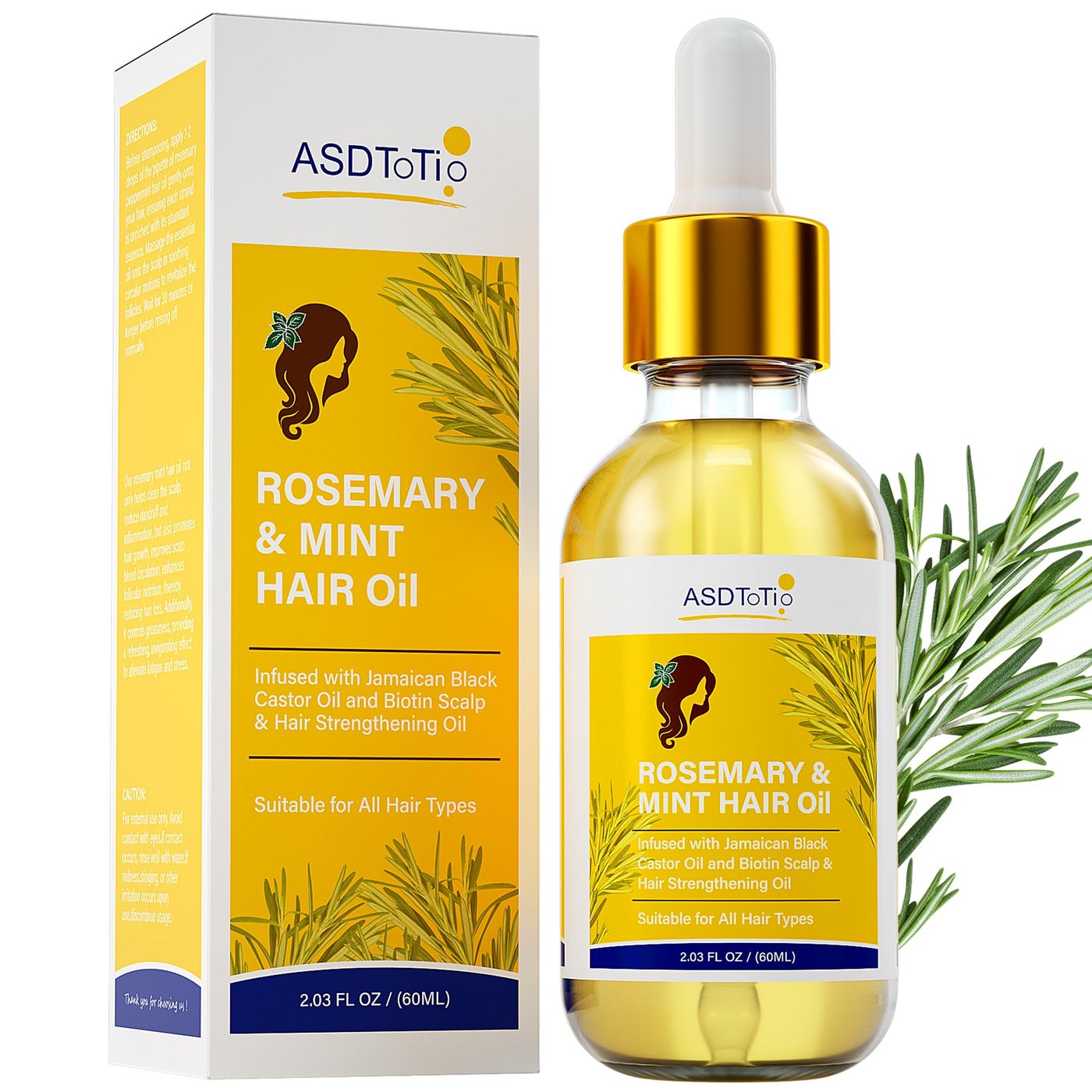 Rosemary Mint Hair Oil with Biotin- For split end care√Ø¬º≈íNourishes Scalp, Rid of Itchy & Dry Scalp, Anti Hair Loss Hair Strengthening Oil- 2 FL OZ