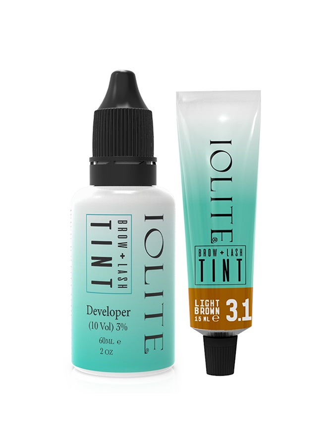 Lash & Brow Tint Kit: Instant Voluminous Color, Perfect for Perm Lift. Semi-permanent, Lasts 6 Weeks. Professional Pigments & Developer for Enhanced Lashes & Brows Light Brown Tint Dye color