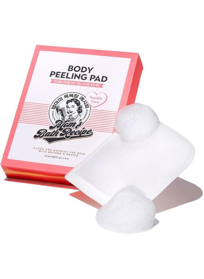 Mom's Bath Recipe Body Peeling Pad Trouble Care, Acne Remover All in One Bubble Body Wash & Scrub Gloves with BHA & Cica, Exfoliating Washcloth for Dead Skin Cells, Body Acne Breakouts, 8 Sheets