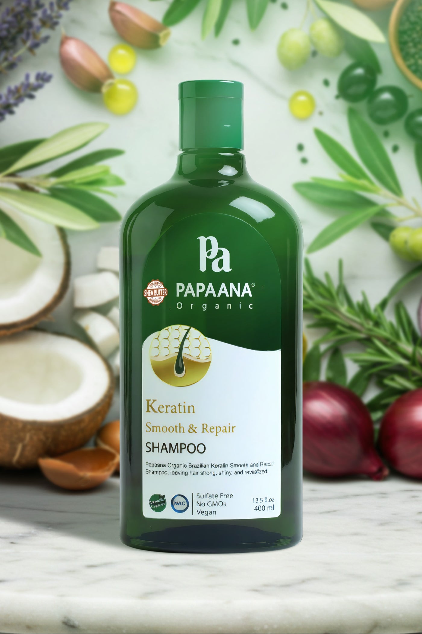 Keratin Smooth & Repair Shampoo with Shea Butter 400ml, Repair & Strengthen for Silky, Frizz-Free Hair
