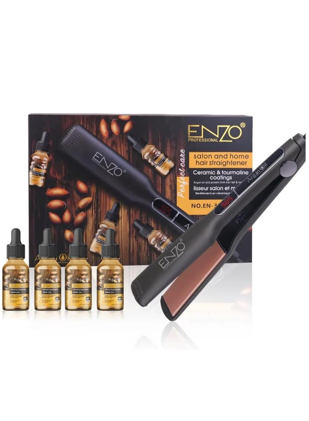 Enzo Professional Hair Straightener + Enzo Professional Hair Oil | Salon-Grade Styling + Nourishment | Frizz Control | Heat Protection | Sleek & Shiny Finish