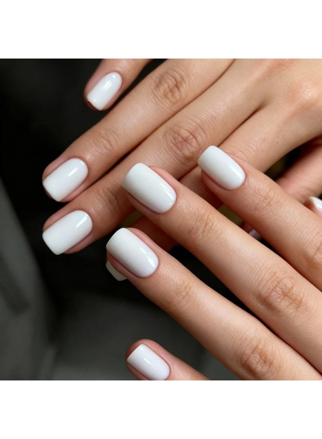Pure White Press On Nails Square Shape for Women, Glossy Solid Color Artificial Nails with Clean Finish, Classic Minimalist Fake Nails for Daily Wear, Office Style, Wedding, Casual and Formal Occasions, Elegant White Nail Design with Timeless Look
