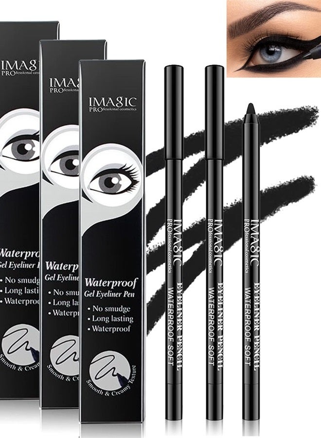 3 Pcs Matte Black Waterproof Smudge-proof Gel Eyeliner Pencil, Fade-Proof Cream Eyeliner Pen Smooth Easy-to-Sharpen Tattoo Pencil, Cat Eye/Smoky Eye Makeup, Waterline Gel Eye Liner Pencil,Gift for Wom