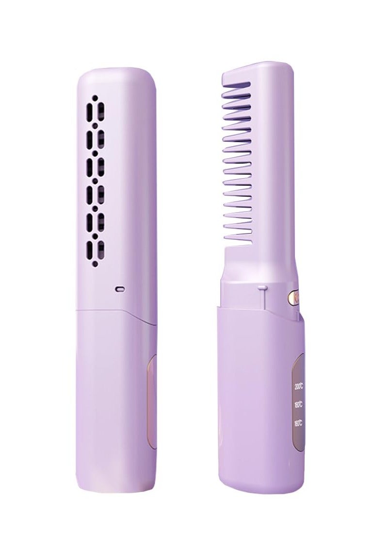 Rechargeable Mini Hair Straightener Cordless Heating Comb Iron LCD Display USB Portable Travel Heat Brush