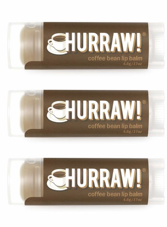 Hurraw! Coffee Bean Lip Balm, 3 Pack: Organic, Certified Vegan, Cruelty and Gluten Free. Non-GMO, 100% Natural Ingredients. Bee, Shea, Soy and Palm Free. Made in USA