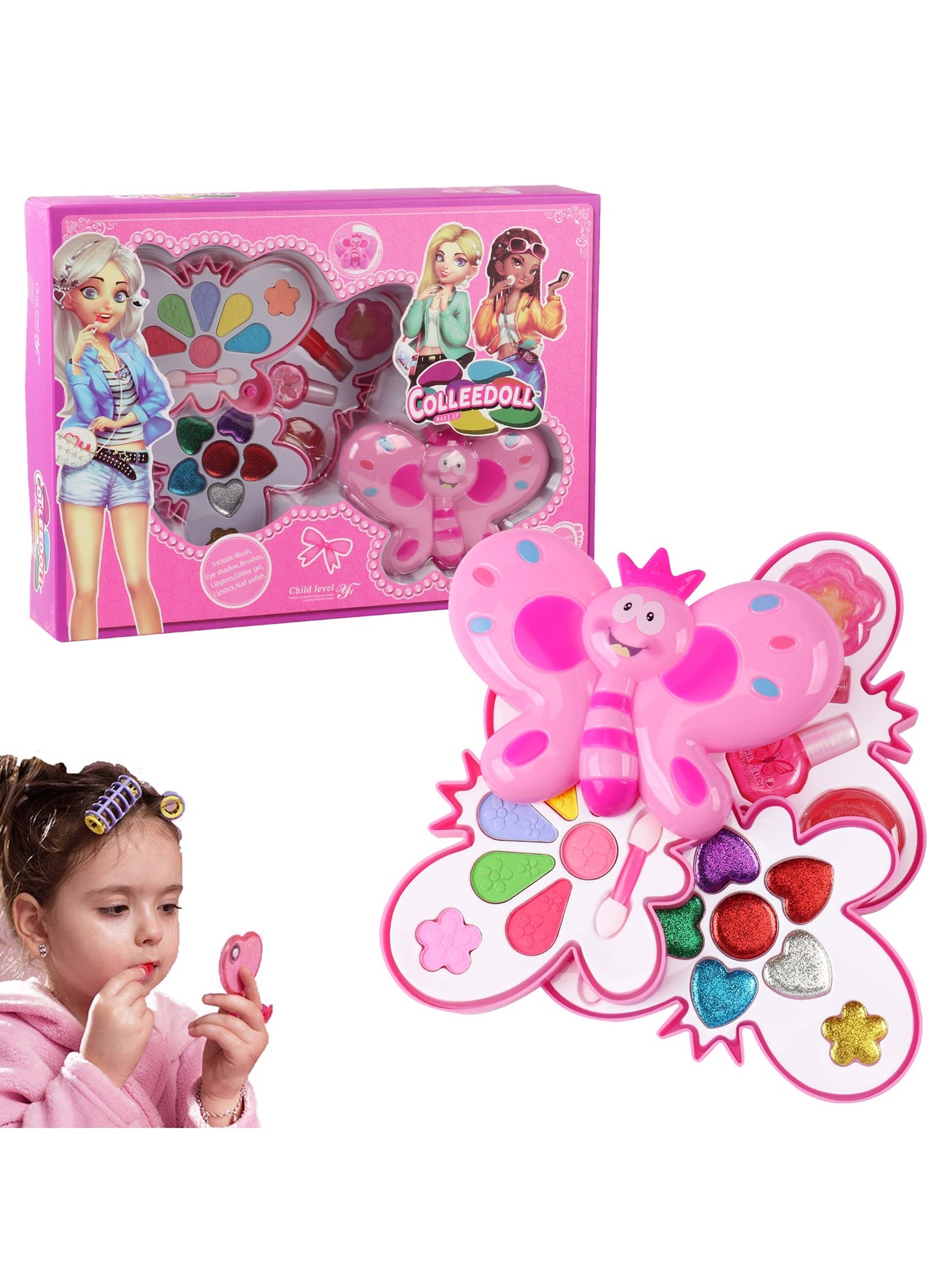 Home Smart Kids Makeup Kit for Girls Washable Makeup Set for Upto Three Years Old Little Girls Safe and Non Toxic Butterfly