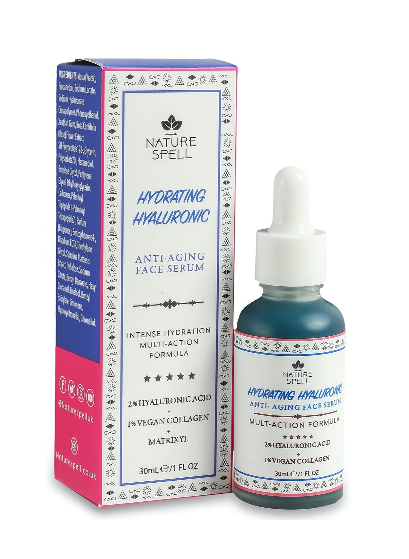 Nature Spell Hydrating Hyaluronic Face Serum for Youthful Skin – Anti-Wrinkle Solution – 30ml