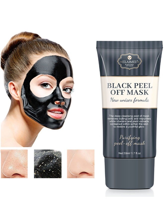 Black  Peel Off Mask - Blackhead Remover Mask Peel Off Face Mask Bamboo Charcoal Peel Off Black Mask Deep Cleansing Facial Mask Facial Purifying and Clean Blackhead Face Nose for All Skin Types Charcoal Mask 50ml