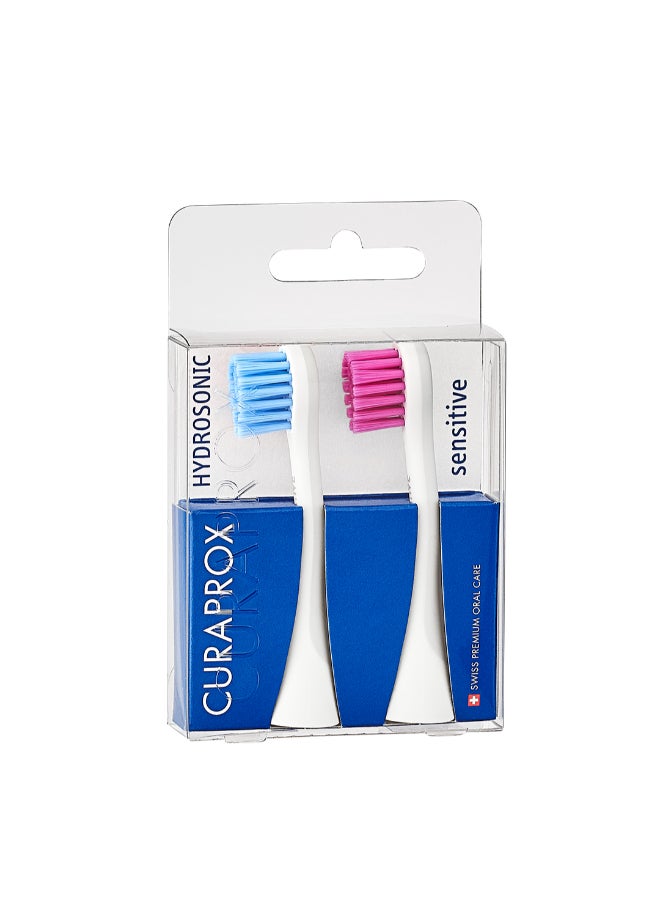 Hydrosonic Sensitive Brush Heads, Duo-Pack – New Ultra-Gentle Replacement Heads for Sonic Toothbrush, Blue/Pink