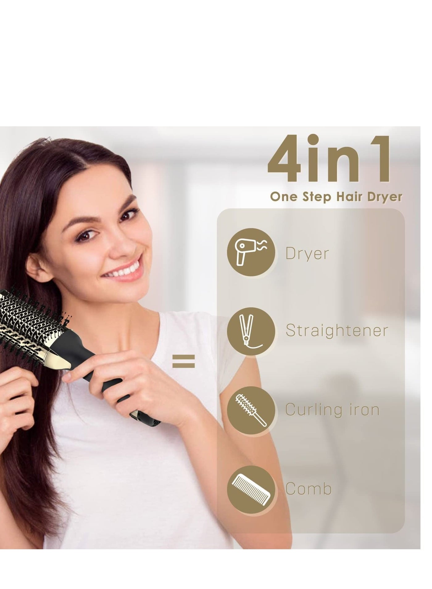 Hot Air Brush, Hair Dryer Blowout Brush, 4IN1 One Step Hair Dryer & Volumizer Hot Hair Dryer Brush (Gold)