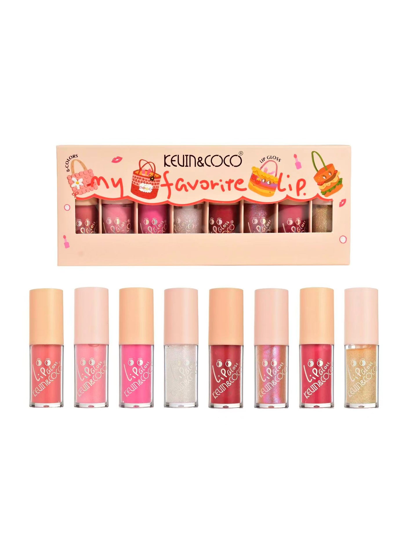 KEVIN&COCO LIP GLOSS 8 PCS SET MUTICOLOR