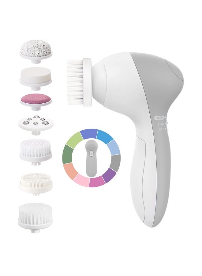 Facial Cleansing Brush Face Scrubber: 7in1 JBK-D Electric Exfoliating Spin Cleanser Device Waterproof Deep Cleaning Exfoliation Rotating Spa Machine - Electronic Acne Skin Wash Spinning System