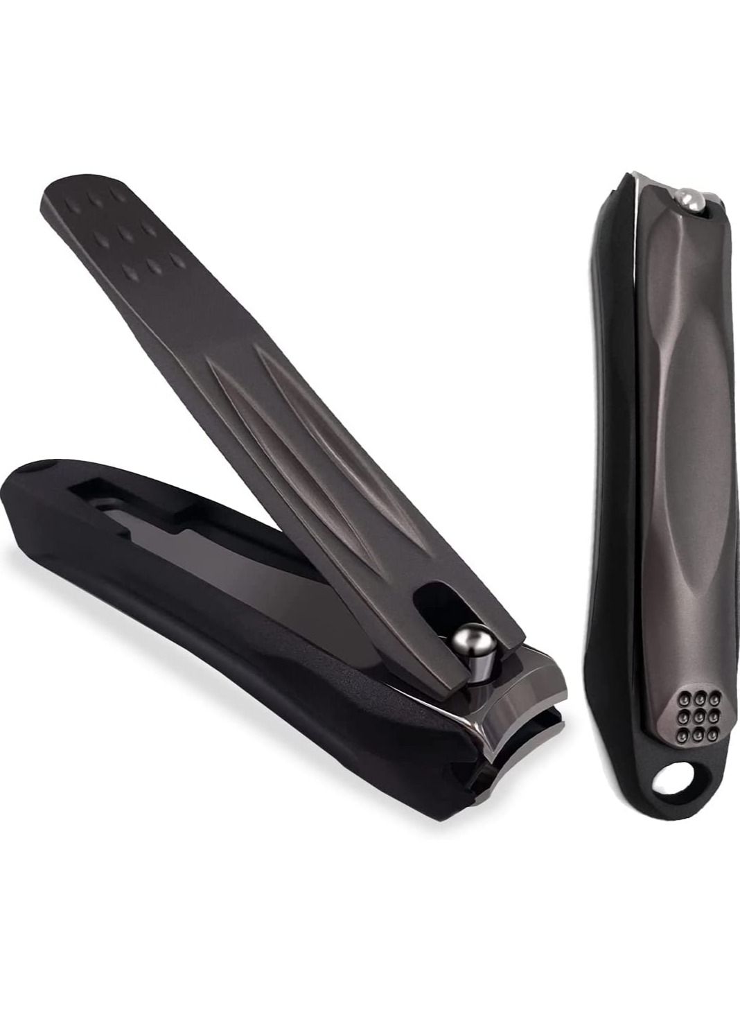 Precision Nail Clippers with Nail Catcher No Splash, Black Stainless Steel Manicure Tools