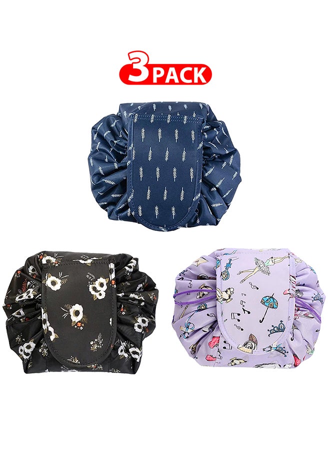 3 Pack Drawstring Lazy Cosmetic Travel Bag Women Makeup Bag for Travel and Household to Storing Cosmetics