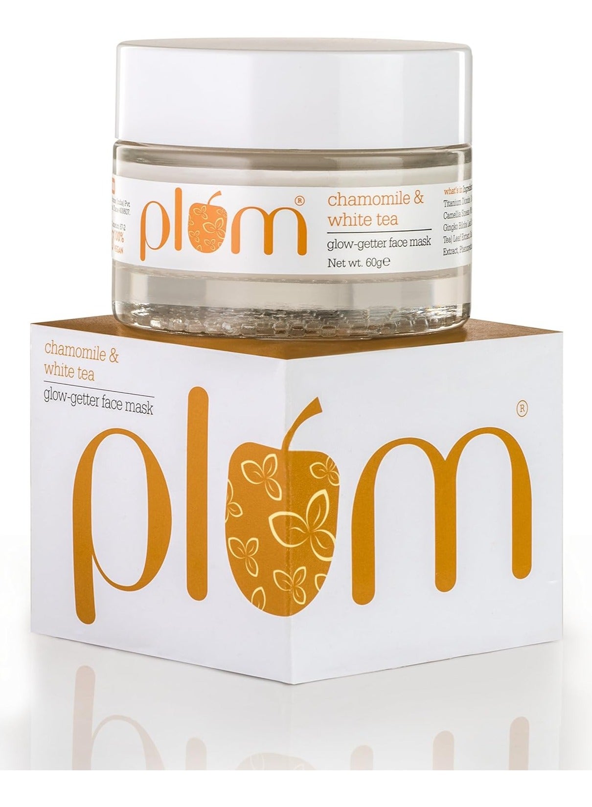 Plum Face Mask Chamomile & White Tea Glow-Getter Face Mask De-tanning Clay Mask For Normal Combination Skin 100% Vegan Cruelty Free 60g