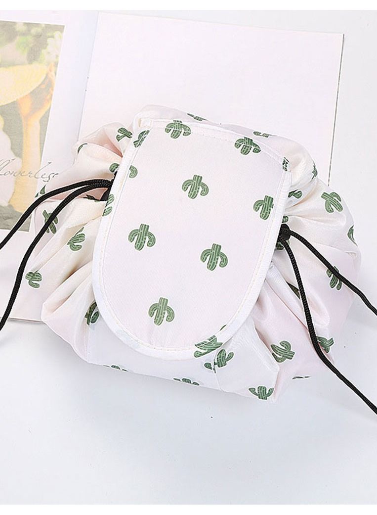 Makeup Bag Drawstring Travel Cosmetic Bag Round Magic Toiletry Beauty Kit Pouch Cactus Print