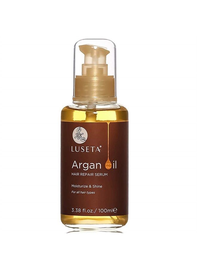 Luseta Argan Oil for Hair, 100% Pure Argan Oil Hair Serum for Frizzy Control Dry Damage Hair, Repair Hair Shine Smoothing Strengthening & Nourishing, All Hair Types 3.38 Fl oz