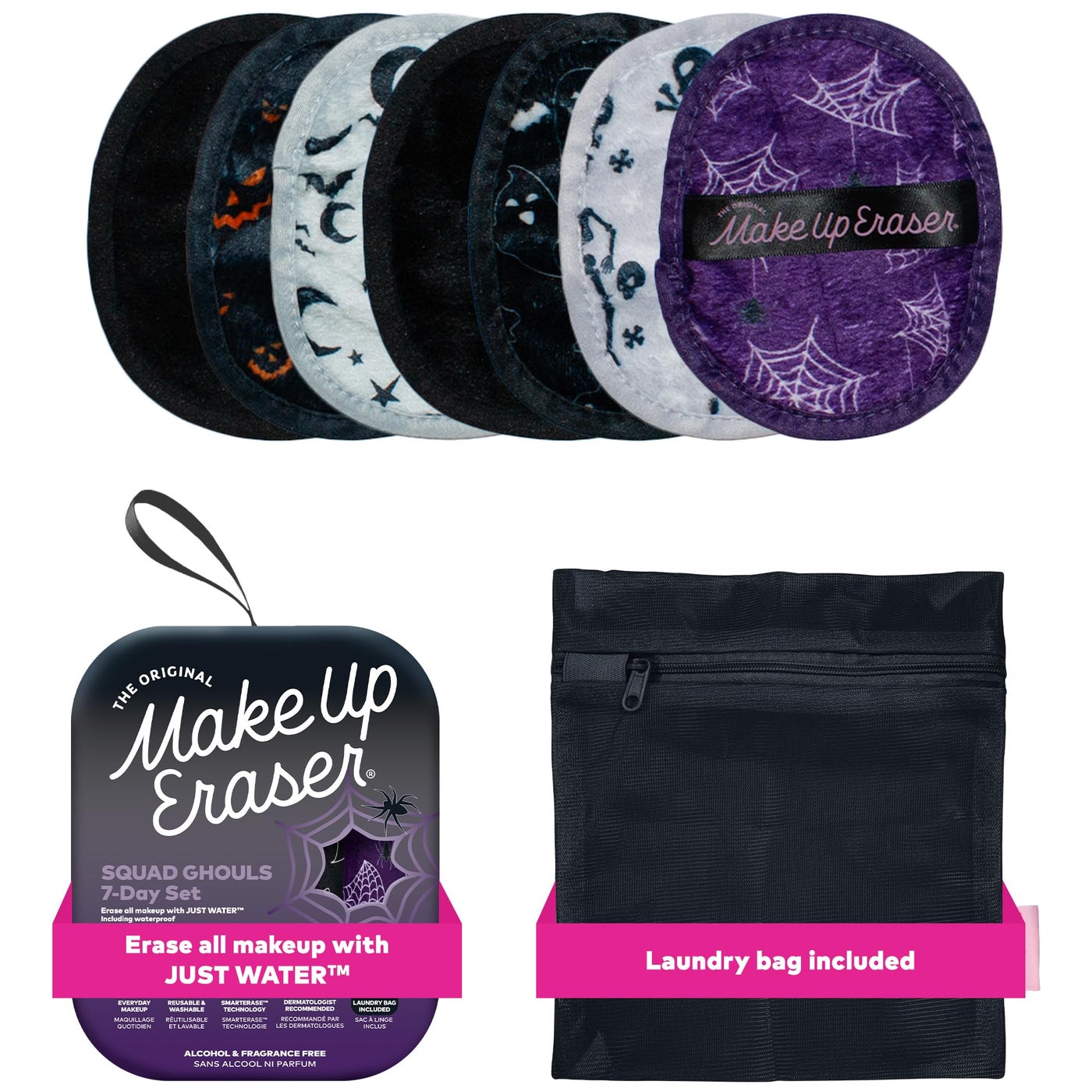 The Original MakeUp Eraser, 7-Day Set, Erase All Makeup With Just Water, Including Waterproof Mascara, Eyeliner, Foundation, Lipstick, Sunscreen, and More! Squad Ghouls, 7ct.