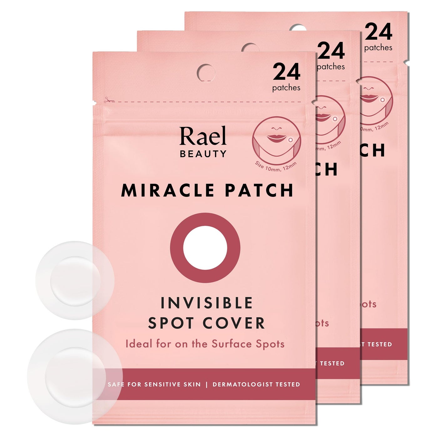 Rael Pimple Patches, Miracle Invisible Spot Cover - Hydrocolloid Acne Pimple Patch, Absorbs Zits & Blemish, Korean Skin Care, 2 Sizes (72 Count)