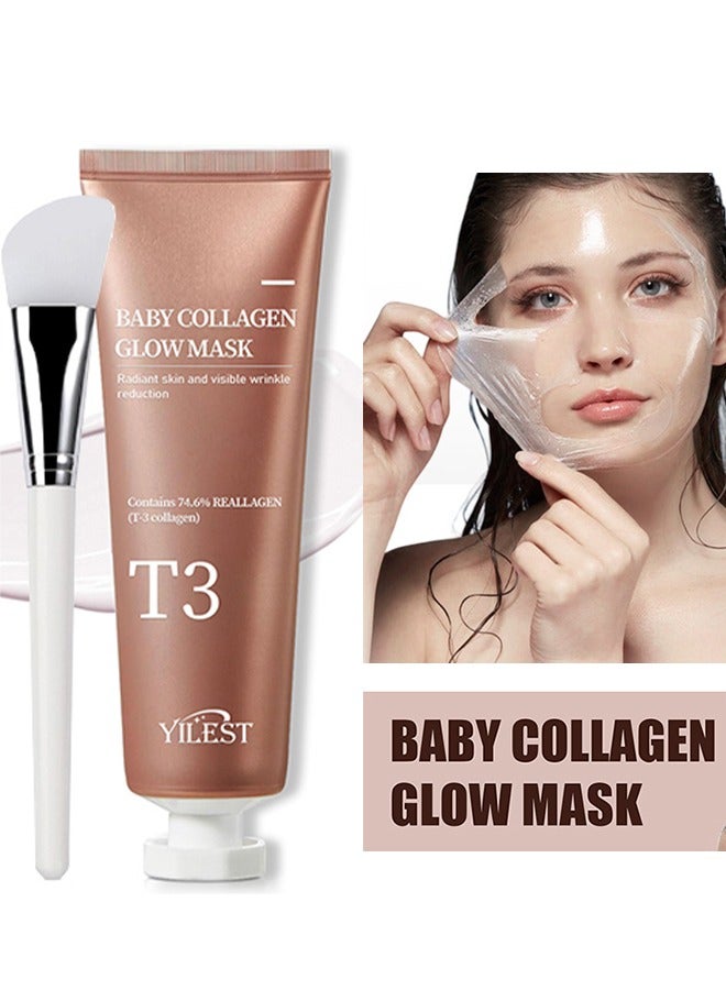 Baby Collagen Glowmask - T3 Collagen Pestlo Mask, Baby Collagen Glow Mask, T3 Collagen Peel off Mask, Pore Tightening Mask Anti-Wrinkle Skin Care, Collagen Wrapping Mask, Firming Skin Elasticity