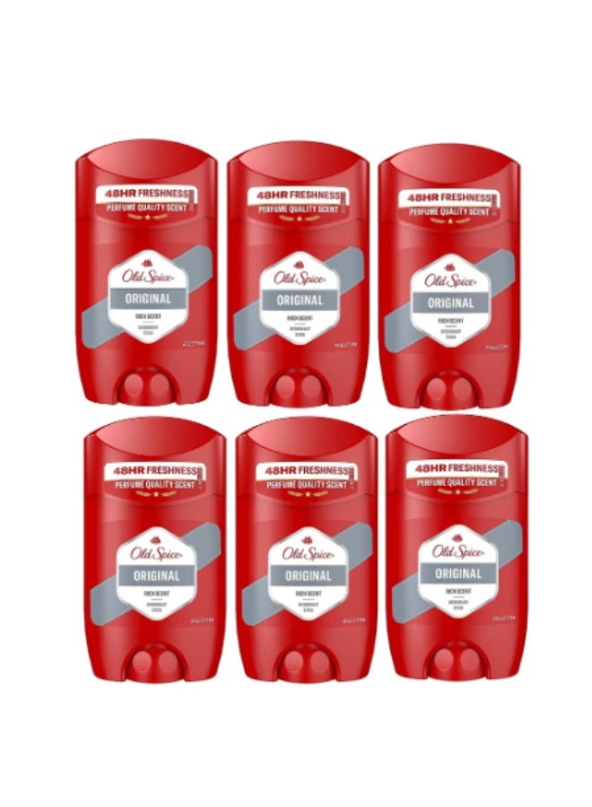 Old Spice Original Deodorant Stick for Men, 6 x 50 ml, 48H Fresh, Long-Lasting Fragrance in Perfume Quality, 0% Aluminium Salts, No Stains on Black and White, Made from 50% Recycled Plastic