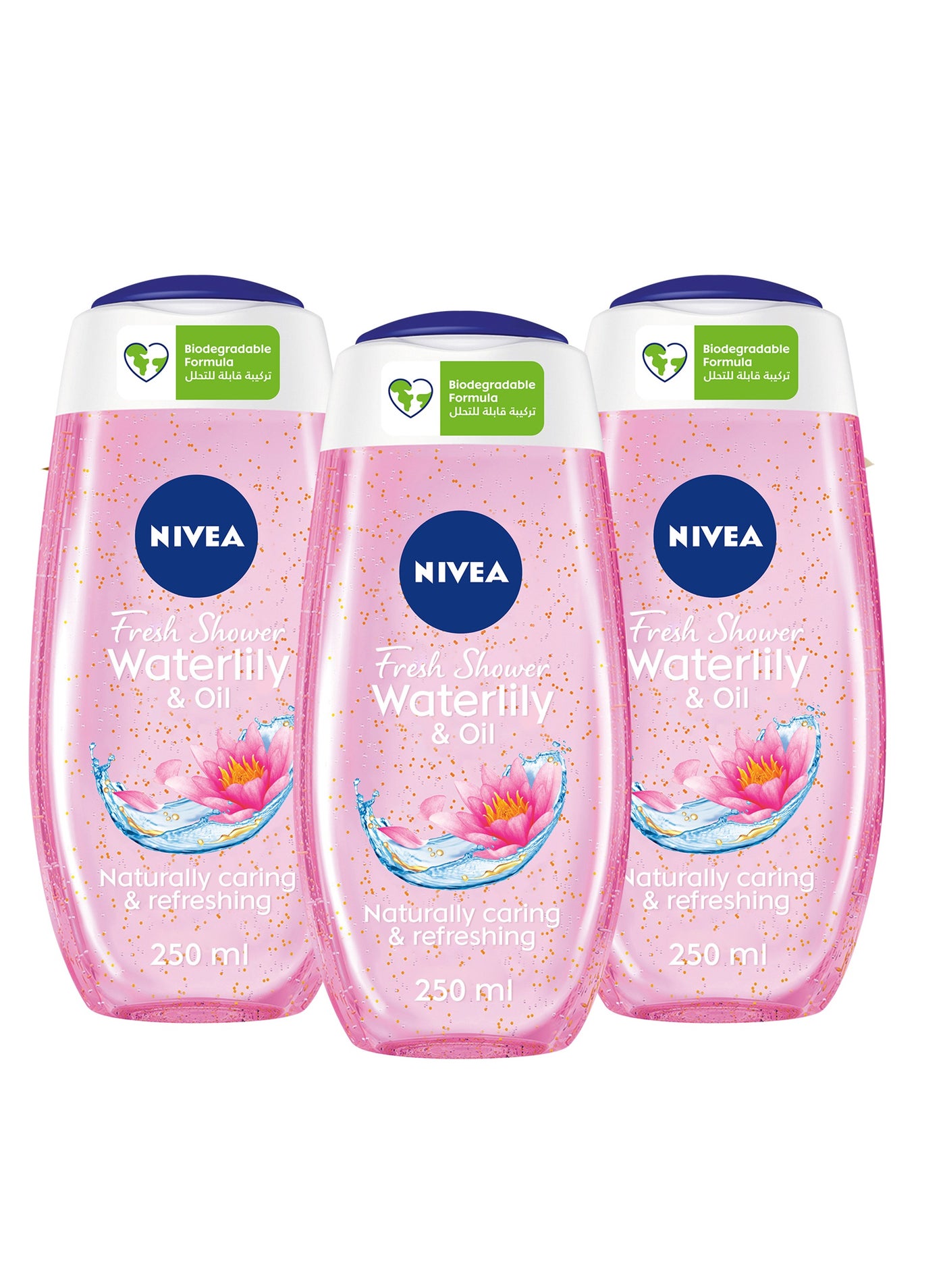 Shower Gel Body Wash Waterlily And  Oil With Caring Oil Pearls And Waterlily Scent Pack of 3