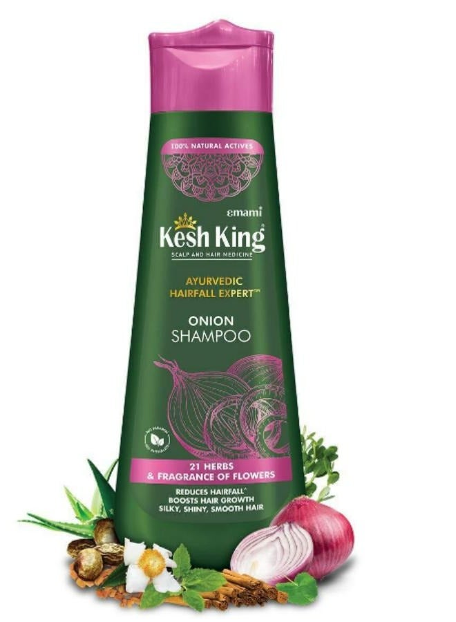 Kesh King Organic Onion Shampoo With Curry Leaves Reduces Hair Fall Upto 98%,Keeps Hairs Smooth Upto 48Hrs 600 ML
