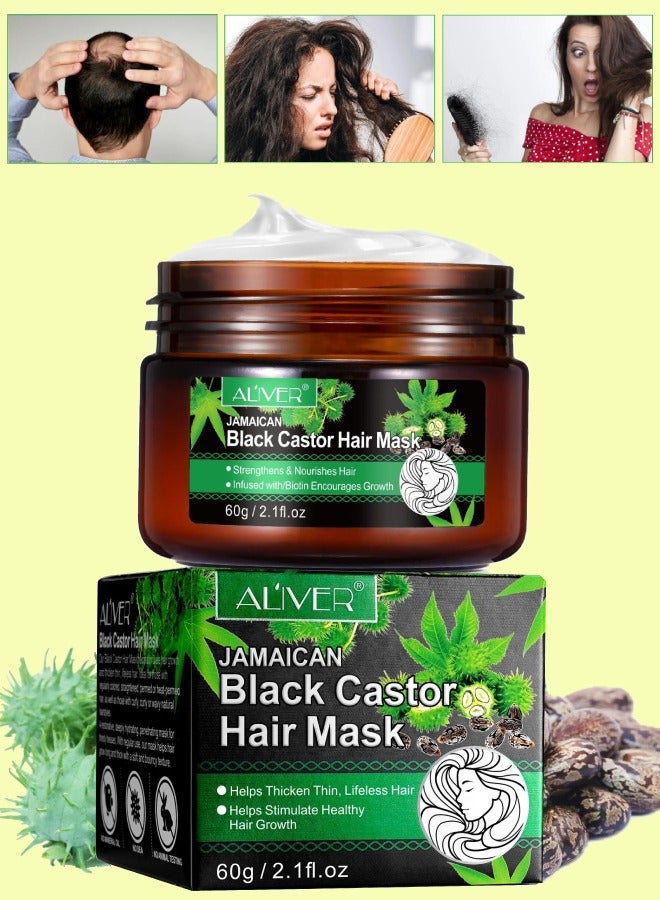 60g Jamaican Black Castor Hair Mask Castor Hair Oil Mask for Dry Damaged Hair Treatment and Hair Growth Infused with Biotin Strengthen and Restore Hair Mask Castor Oil Hair Mask