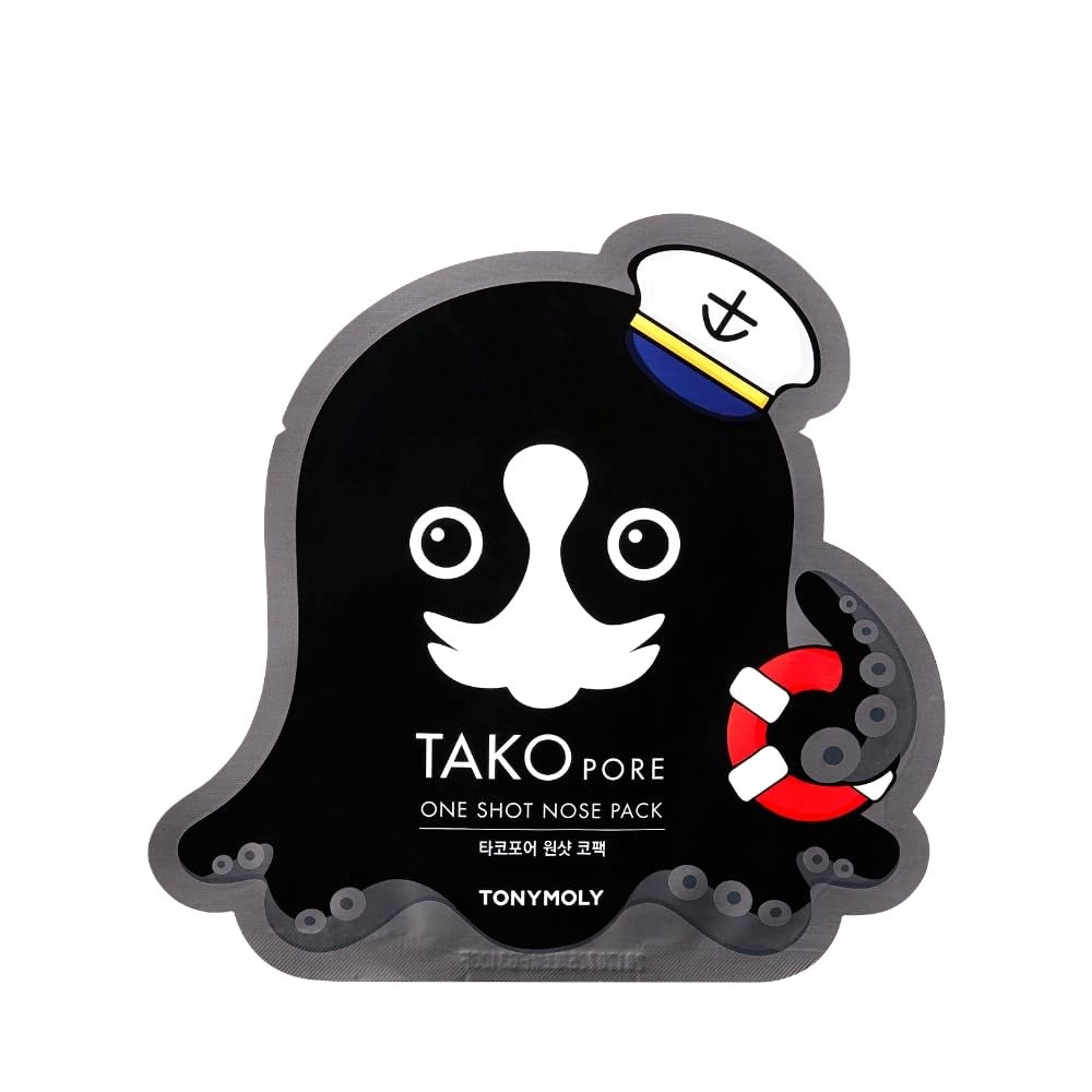 TONYMOLY Tako Pore One Shot Nose Pack | Korean Blackhead & Pore Strip for Nose | Deep Cleansing Charcoal Mask Removes Blackheads & Sebum | Marine Plant Extracts for Smooth, Clear Skin
