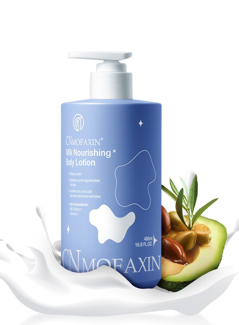 Milk Nourishing Body Lotion – Deep Hydration & Skin Brightening Lotion with Milk Extract & Vitamin C – Soothes Dry Skin, Restores Radiance, Softness & Moisture – For Hands, Face, Feet and Body (480ml)