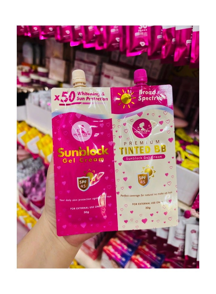 Perfect Skin Sunblock Gel Cream & Premium Tinted BB Sunblock Cream Twinpack