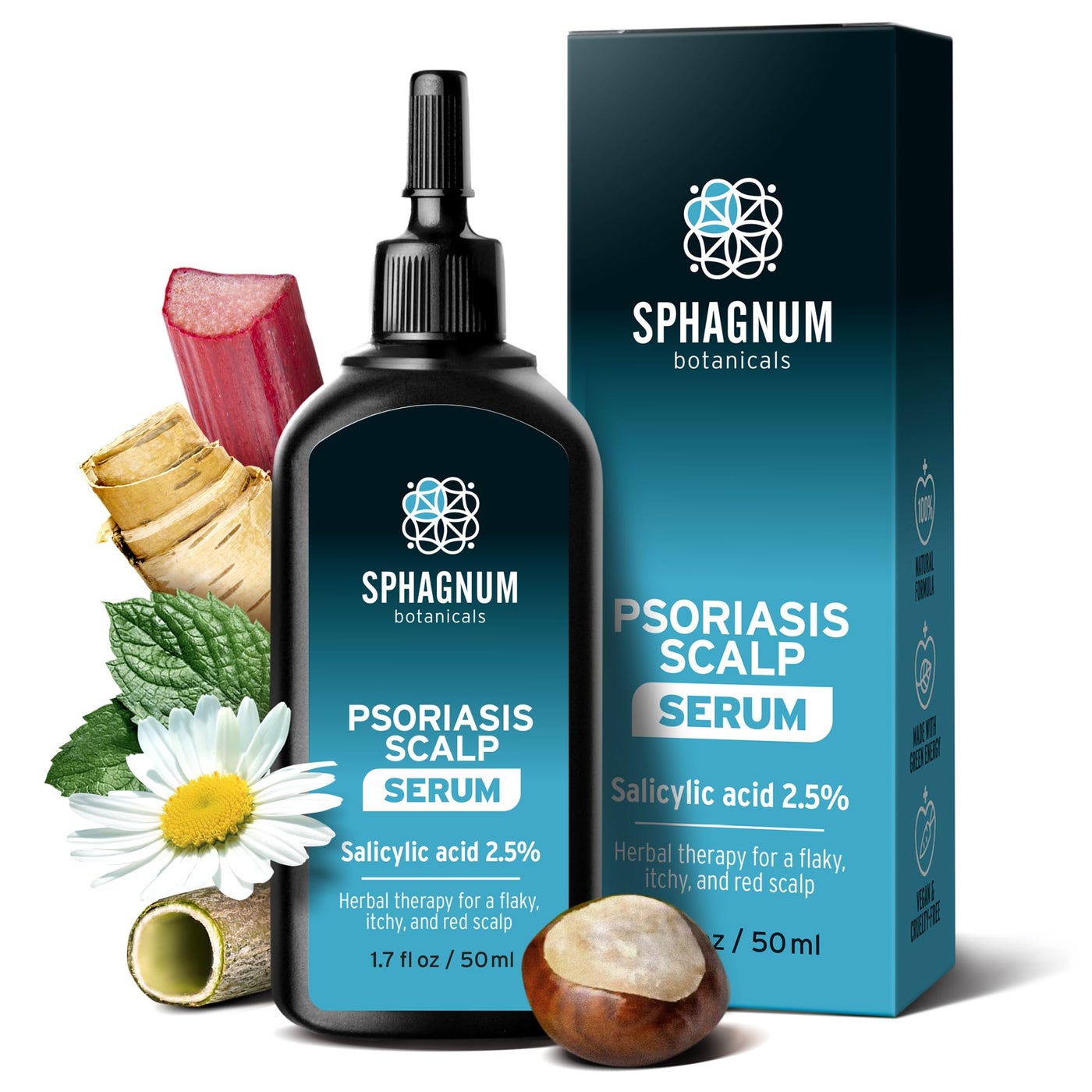 Sphagnum Botanicals Scalp Psoriasis Relief Serum - Herbs & medicated salicylic acid quickly relieve a red, flaky & itchy scalp. Effective for eczema, dandruff and seborrheic dermatitis also 1.7 fl. Oz